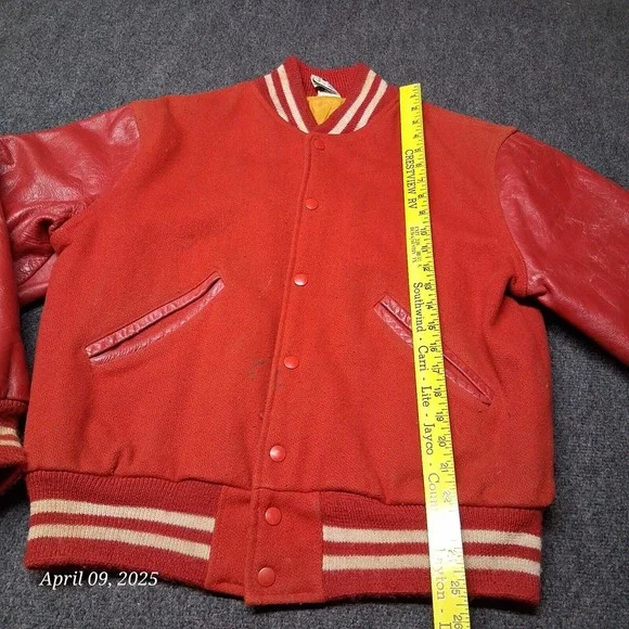 Vintage Wool and Leather Varsity Stadium Jacket Men Large Red Kaye Bros 60s